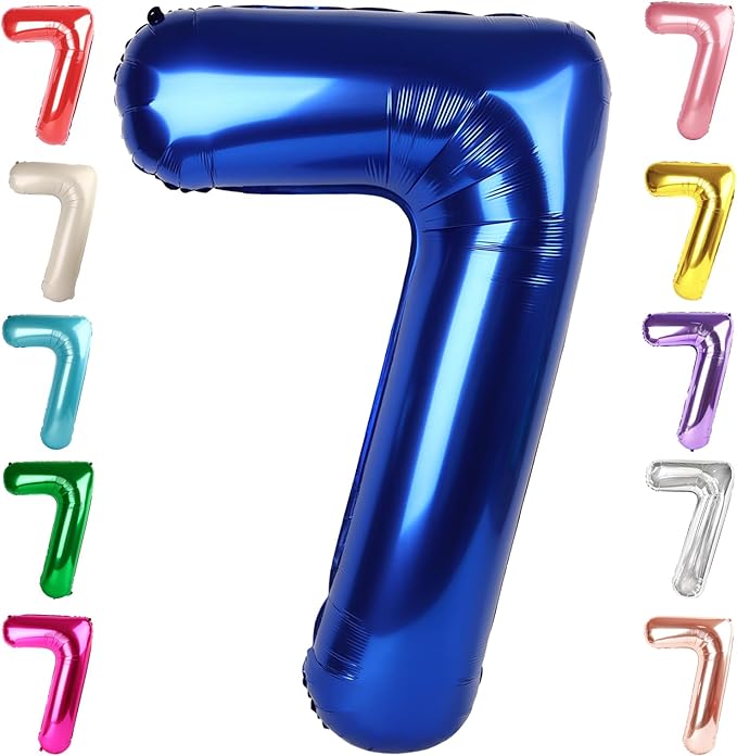 40 Inch Number 7 Balloon, Navy Blue Seven Birthday Decor, 7 17 27 70 Year Old Balloon Number for Engagement, Wedding, Graduations