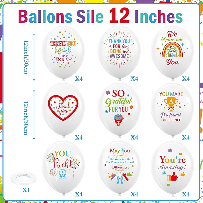 HOWAF 36pcs We Appreciation You Balloons,Employee Appreciation Day Part Latex Balloons for Employee Appreciation Day Office Decor,Thank You Employee Balloons for Employee Appreciation Party Supplies