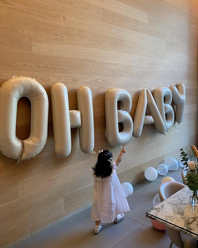 Cream OH BABY Balloons,40 Inch Letter Oh Baby Balloon Banner Beige for Baby Shower Gender Reveal Backdrop Party Decorations