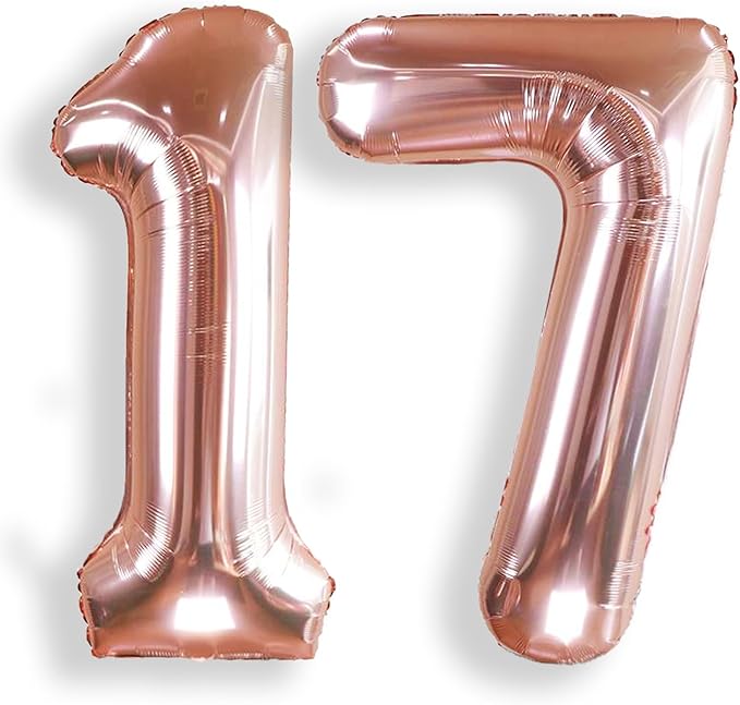 AULE 40 Inch Large 17 Number Balloons Rose Gold Big Foil Number Balloons Giant Helium Happy 17th Birthday Party Decorations for Girl Huge Mylar 71 Anniversary Supplies