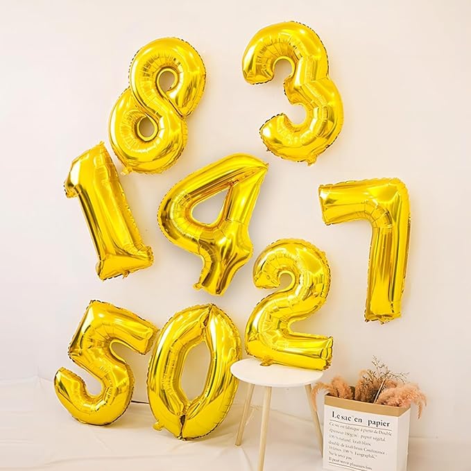 16 In Gold Large Numbers Balloons 0-9, Self Inflating Number 5 Balloons for Boys Girls, Big Gold Digit 5 Balloons for Women Men Birthday Party Anniversary Wedding Supplies Decorations
