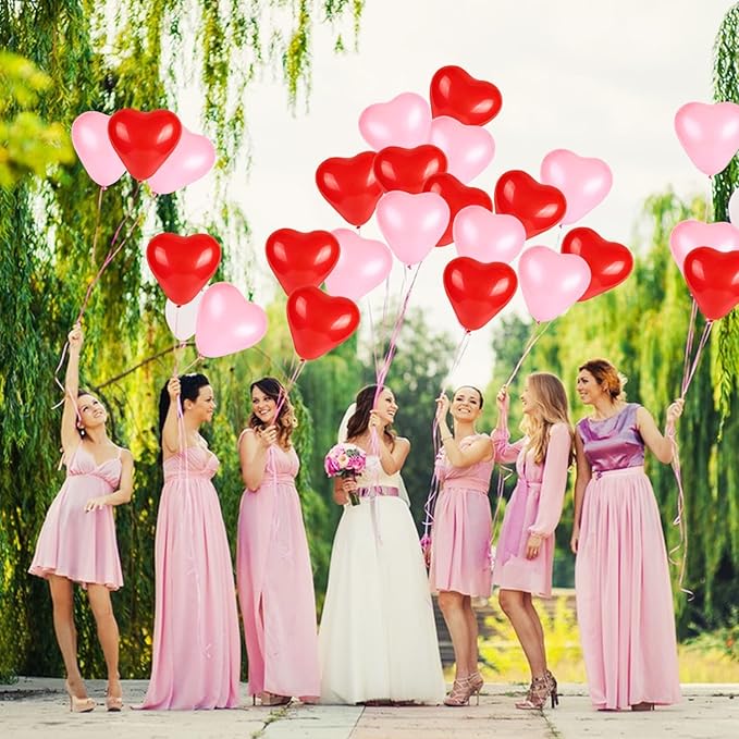 50 Pcs10-inch Love Heart Balloons Red Pink Latex Heart Balloons for Valentines Day Wedding Anniversary Engagement Birthday Garden Company Celebration Graduation Prom Party Romantic Decorations