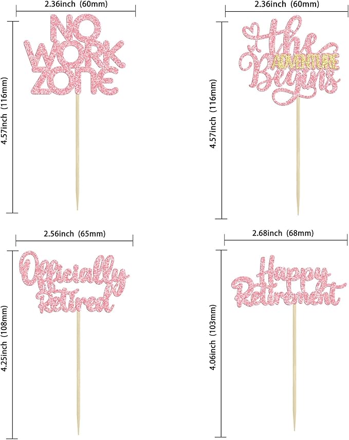 24Pcs Happy Retirement Cupcake Toppers Officially Retired No Work Zone Adventure Begins Cupcake Pick Decorations Retirement Theme Farewell Birthday Party Decorations Supplies Pink