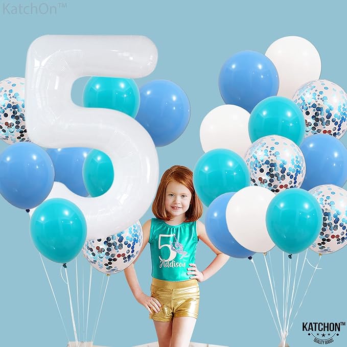 White Number 5 Balloons for 5th Birthday Decorations - Large 40 Inch 5th Birthday Decorations | 5 balloon number| Birthday Number Balloons | White 5th Birthday Party Supplies