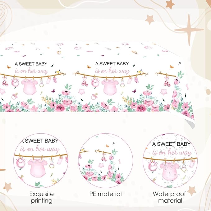 3pcs Baby Girl Shower Decorations His is a Girl's Party Supplies Waterproof Baby Shower Tablecloth Decorative for Girl Baby Shower Gender Reveal Party Decoration Supplies