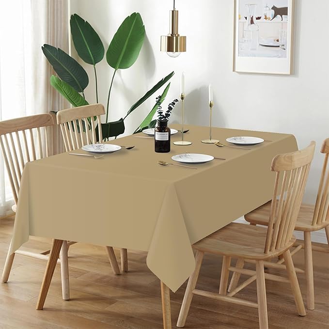 QIKSION Gold Plastic Table Cloth Disposable 6 Pack, 54 x 108 Inch Tablecloths for Graduation, Thanksgiving, Christmas Decorations, Rectangle Table Cover