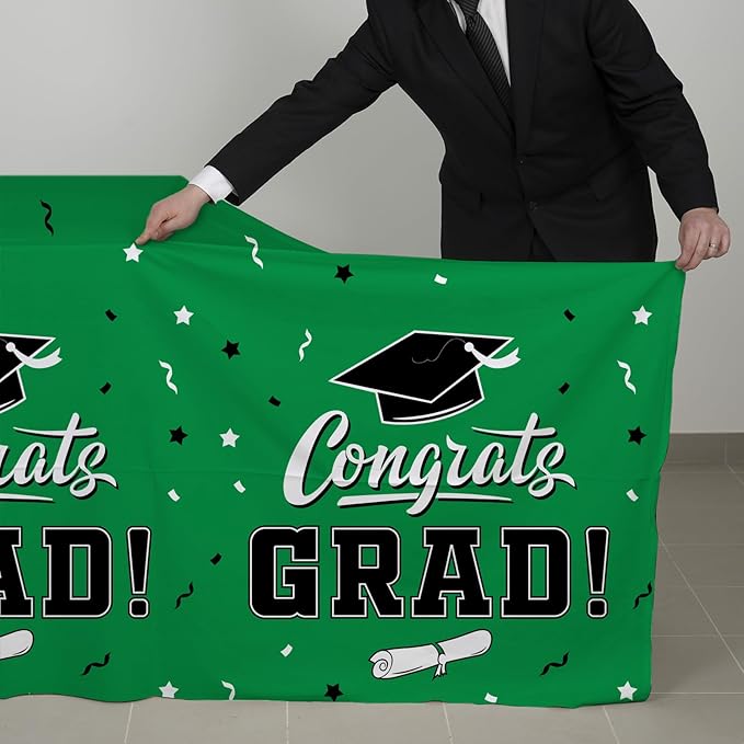 Gatherfun 2026 Graduation Decorations : 2-Pack Congrats Grad Disposable Tablecovers - Class of 2026 Green Themed Table Cloths, for Graduation Party Supplies & Graduation Backdrop, 54" X 108"