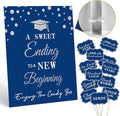 Graduation Candy Buffet Labels for Grad Party Decorations, Graduation Candy Bar Dessert Food Label Signs Set, Class of 2026 Grad Parties Table Decor Supplies (Blue and Silver)
