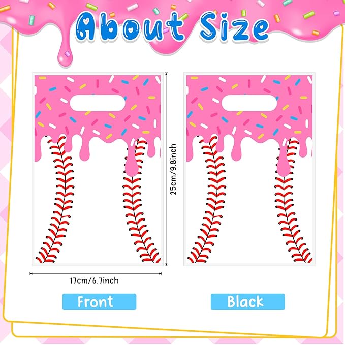 Glenmal 50 Pcs Baseball Ice Cream Drip Party Favors Gift Bags Plastic Ice Cream Baseball Goodie Candy Treat Snack Bags for Birthday Party Supplies