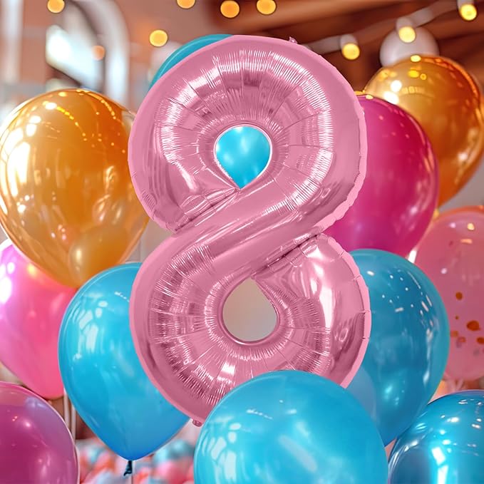 40 Inch Large Pink Number Celebration and Decoration Balloon for Birthday Parties, Graduations, Anniversaries, Weddings, Photo Shoots, Special Events - Helium Foil Mylar (Pink Number 8)