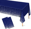 Mulbozy 2 Pcs Navy Blue Plastic Tablecloth Silver Dot Blue Table Cloths, 54×108 inches Disposable DarkBlue Table Cover for Anniversary Friendsgiving Fine Dining Graduation Party Decoration
