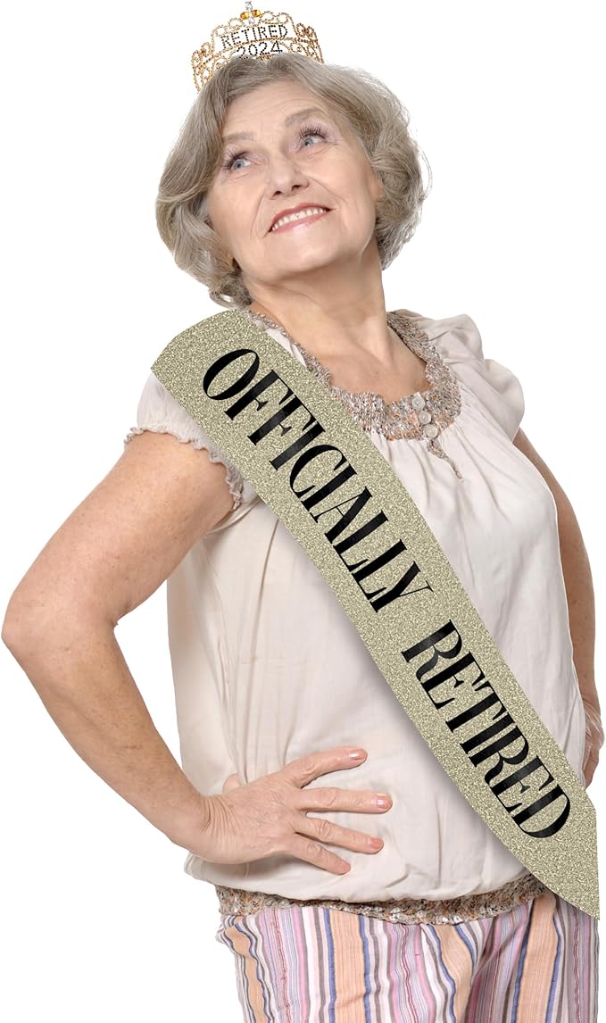 2026 Retirement Tiara & Sash - Officially Retired Sash & Crown for Parties, Events, Gifts, Favors, and Decorations (2026 Gold)