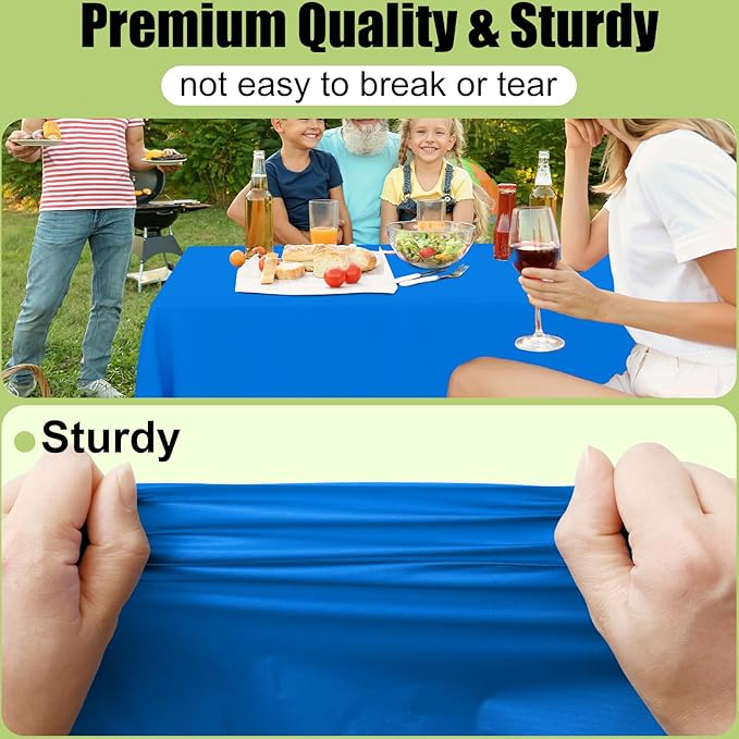 Smiry Disposable Table Cloth - 15 Pack, 54 x 108 Inch Waterproof Rectangle Tablecloths for Parties, Decorative Plastic Table Cover, Leakproof & Sturdy, Blue
