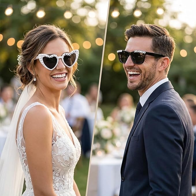 NIMOSA Just Married Decorations Bride And Groom Sunglasses Wedding Sunglasses for Just Married Wedding Party Decorations Honeymoon Accessories White and Black