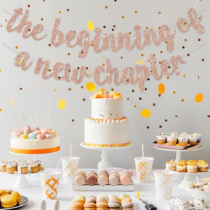 BEISHIDA The Beginning of A New Chapter Banner, Farewell party Decoration,Graduation Sign 2026 Banner,Happy retirement Supplies,Going away party Sign Garland,Graduation banner Glitter Rose Gold