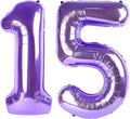 40 Inch Purple Number 15 Digital Balloon,Jumbo Mylar Foil Helium Balloon for 15 Balloons for Birthday Party,Wedding Anniversary Party Decorations