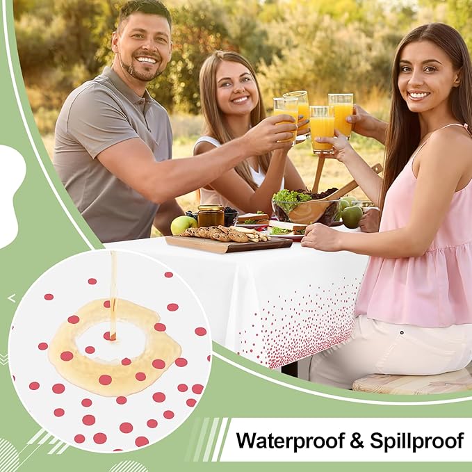 misaya 10 Packs Dot Disposable Table Cloth, 54 x 108 Inch Waterproof Plastic Tablecloth, Rectangle Pink Dots in White Table Covers for Easter, Picnic, Birthday, Party