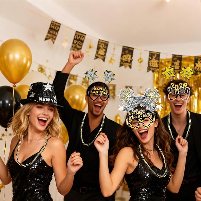 New Years Eve Party Supplies 2026, New Years Decorations Party Favors IncludingHeadbands Hats Glasses Tassel Beaded Necklaces Noise Makers for Adults Hello 2026 Party Favors