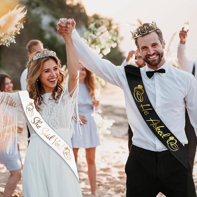 He Asked & She Said Yes Decorations Engagement Party Decorations Crown Sash Set He Asked & She Said Yes Decor Just Engaged Sash Tiara Decorations Engaged Sign for Home Outdoor