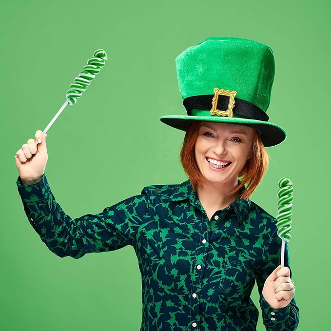 Twisty Lollipop,St. Patrick's Shamrock Twist Lollipops Individually Wrapped Bulk,Green Lollipops Candy for Birthday,Party Bag Fillers,12g Tropical Fruit Flavor 30 Pack