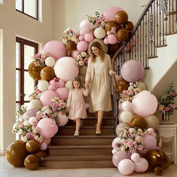 Pink Brown Balloon Arch Kit Double Stuffed Light Dusty Rose Pink Mauve Sand White Cream Nude Tan Balloon Garland for Birthday Baby Shower Cowgirl Bridal Wedding Western Party Decoration