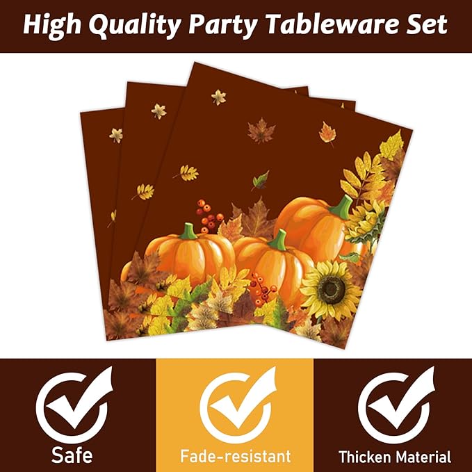 chiazllta 96 Pcs Thanksgiving Party Paper Plate and Napkins Supplies Fall Pumpkin & Sunflower Dessert Plates Thanksgiving Disposable Tableware Paper Plates Napkins Forks for Party Favors 24 Guests