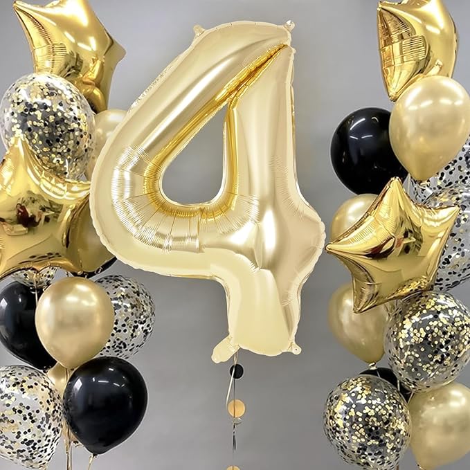 Light Gold Number 4 Balloon 40 Inch, Big Large Foil Helium White Gold Number Balloons, Giant Mylar Number 4 Balloons for 4 Year Old Birthday Party Decorations Supplies Anniversary