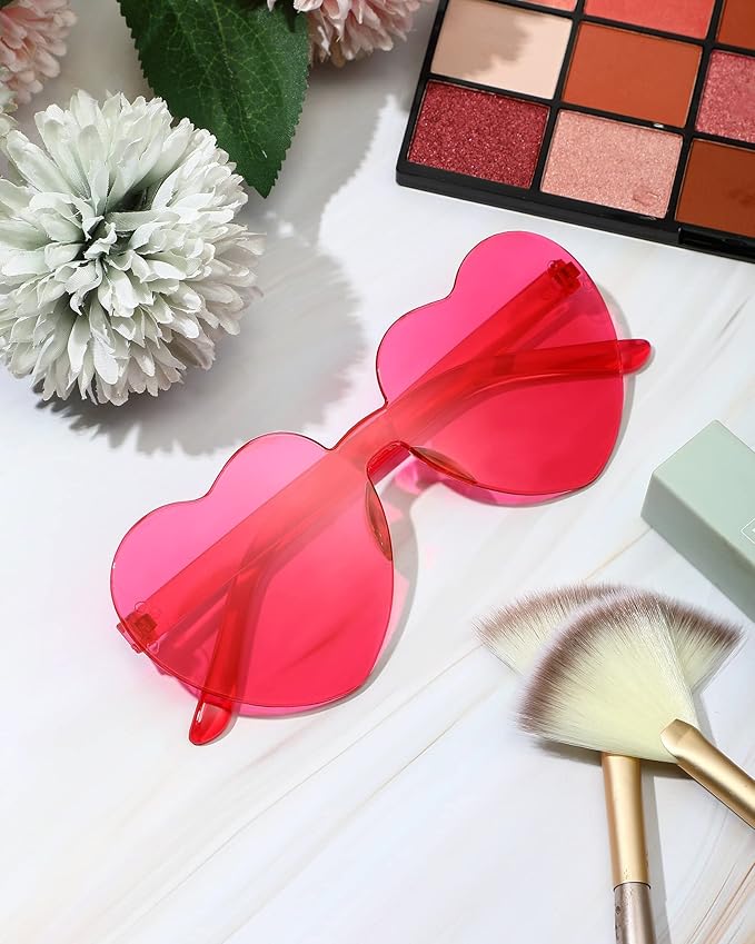 Frienda 8 Pairs Heart Shaped Sunglasses for Women Rimless Heart Glasses Candy Color Sunglasses for Party Favor