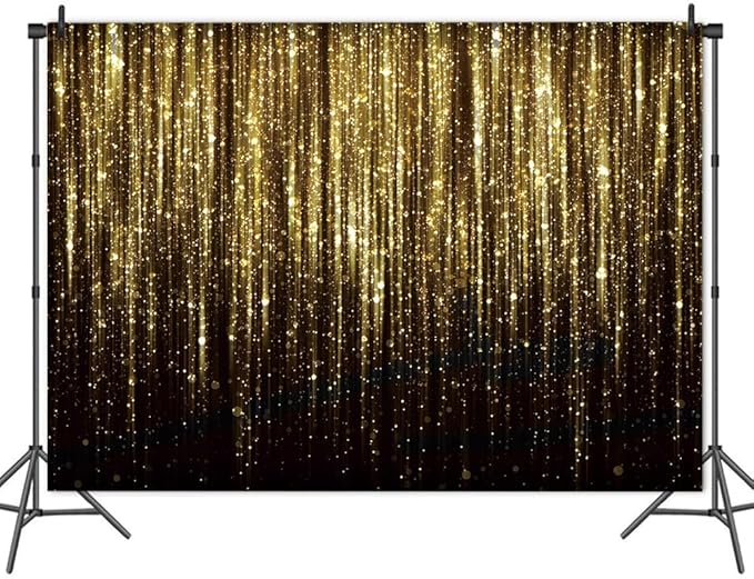 9x6FT Golden Streamer Flash Party Photo Backdrop Black Gold Backdrop for Adult Kids Baby Shower Decor Supplies Photography Background