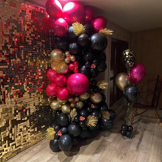 Graduation Balloon Arch Garland Kit, Double Stuffed Metallic Hot Pink and Gold Black White Sand Fuchsia Latex Party Balloons for Girls Women Birthday Wedding Baby Shower Party Decorations