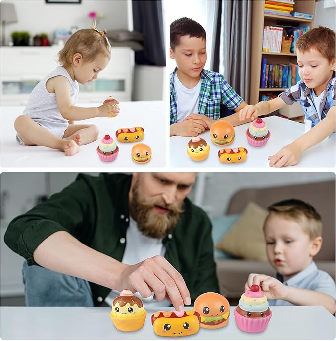 4 Pcs Slow Rising Food Toys for Kids, Kawaii Foam Squishy Toys in Dessert Bread Hot Dog Cake Stress Relief Squeeze Toy for Holiday Carnival Goodie Bag Stuffers