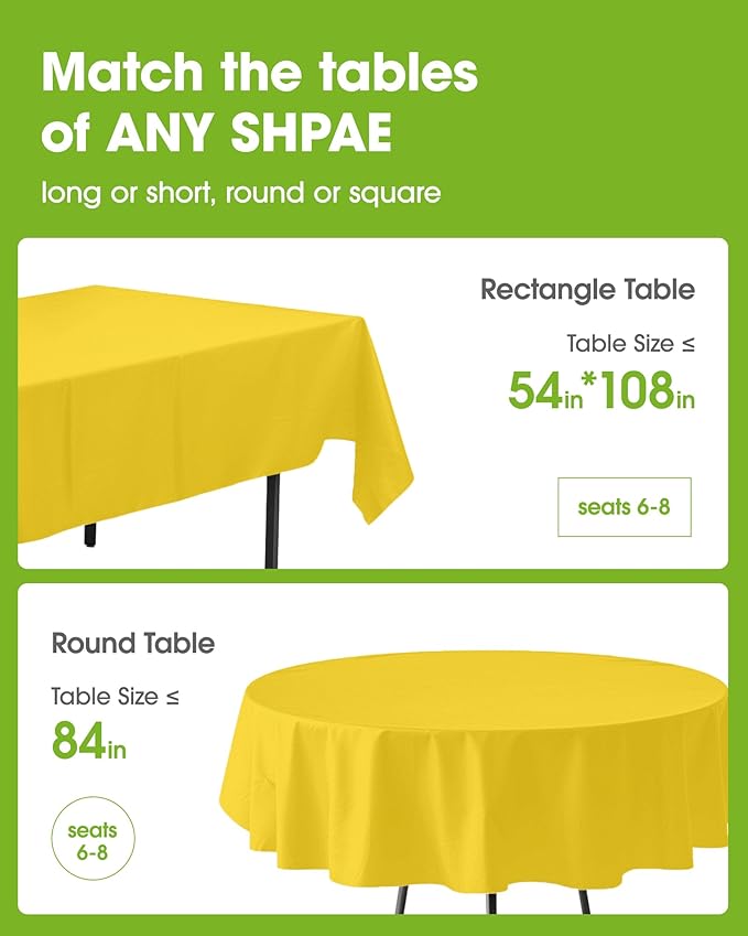 Pureegg Plastic Table Cloth Disposable 8 Pack, 54 x 108 Inch Table Cloths, Easter Party, Decorative Tablecloths, Rectangle, Lemon, Pastel Plastic Cover, Leakproof & Sturdy, Yellow