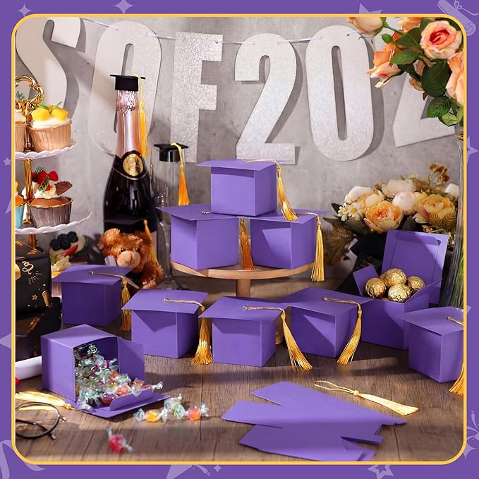 TaoBary 12 Pieces Graduation Candy Box Graduation Decorations Party Gift Boxes Graduate Cap Box Candy Chocolate Cookie Supplies for Ceremony Party (Purple)