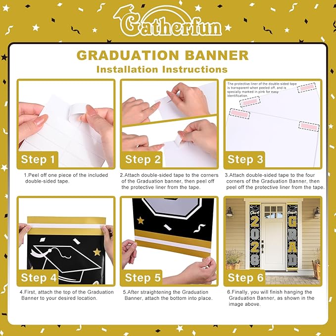 2026 Graduation Decorations,Congrats Grad Banner Backdrop for Class of 2026 Decorations- Black and Gold Graduation Party Decorations