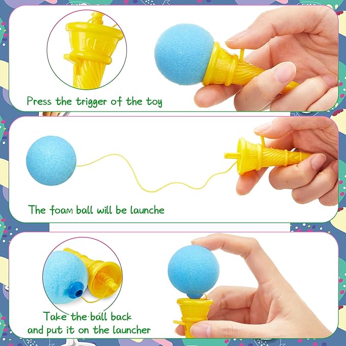 72 Pcs Ice Cream Shooters Toy, 4 Inch Ice Cream Ball Toy, Ice Cream Party Favors Mini Ice Cream Cone Toy Multicolor Ice Cream Foam Ball Launcher for Girls and Boys Carnival Prizes, Party Favors