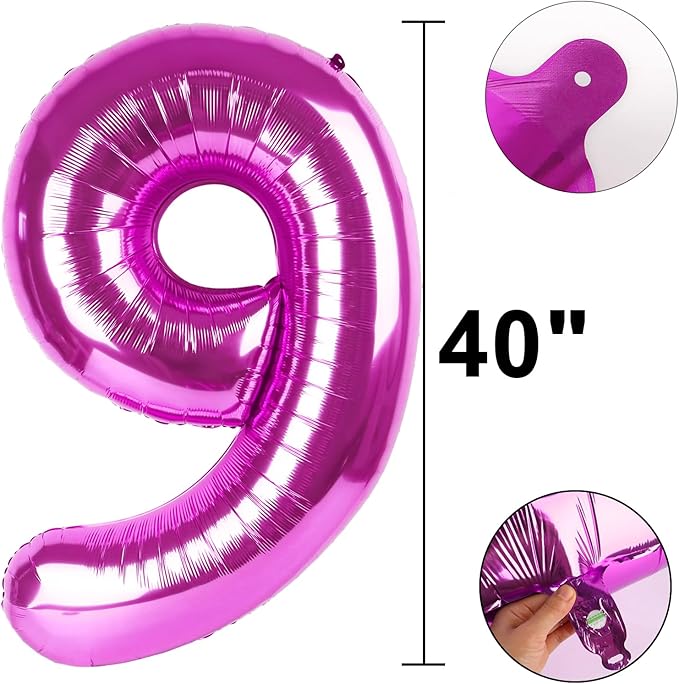 40 Inch Rose Purple Large Balloon Number 9 Balloon,Jumbo Mylar Foil Helium Balloon for 9 19 29 39 49 59 Birthday Digital Balloons for Birthday Party,Wedding Anniversary Party Decorations