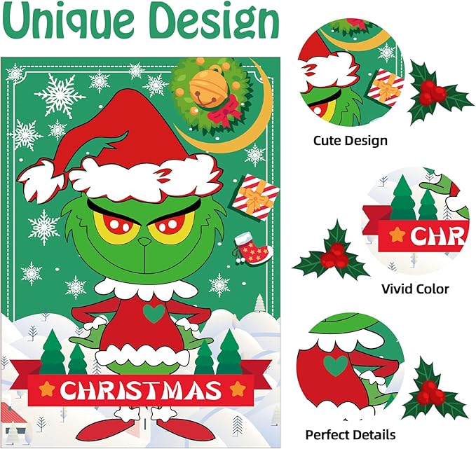 Christmas Games - Pin The Heart Christmas Crafts Games for Kids Families Party, Cute Wall Decor Party Supplies Favors, Indoor Xmas Decorations Home Decor, Xmas Kids Activities Presents