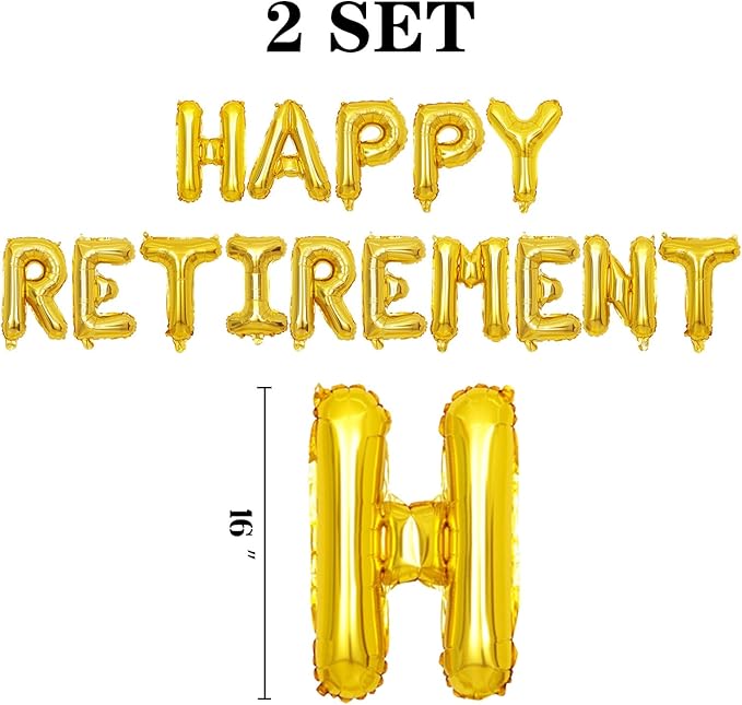 2 Set 30Pcs Gold Happy Retirement Letter Balloons 16in Balloon Foil Letter Decorations Party Decor Gold Letter Balloons Happy Retirement Party Supplies