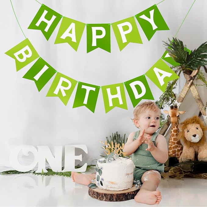 Green Happy Birthday Banner Birthday Party Banner NO DIY Happy Birthday Sign Birthday Pre-Strung Hanging Decoration for Women Men Girl Boy Party Supplies (Green)