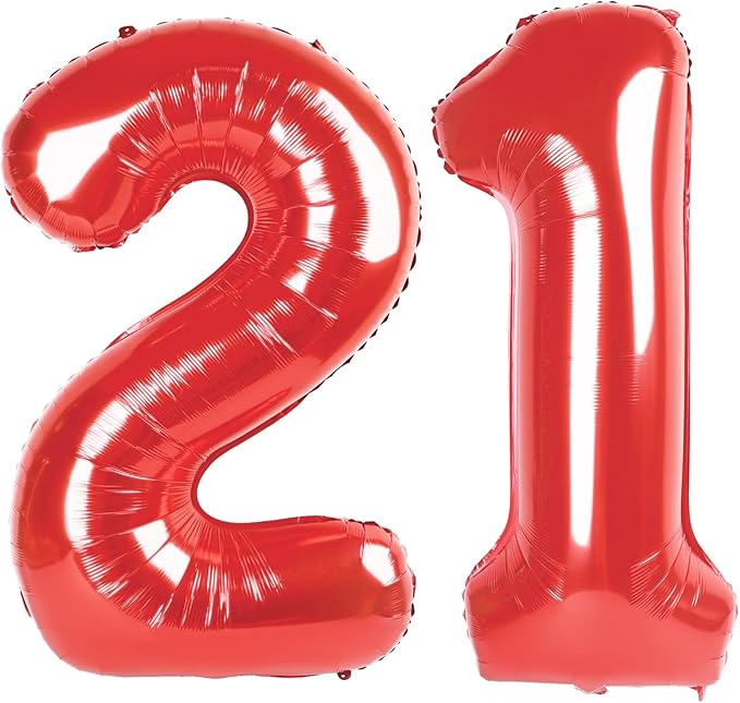 Red Number 21 12 Balloon 40 inch, Numbers 21 12 Birthday Balloons for Boy Girl, Red Foil 21 Balloon for 21 12 Birthday Party, Anniversary Celebration Decorations