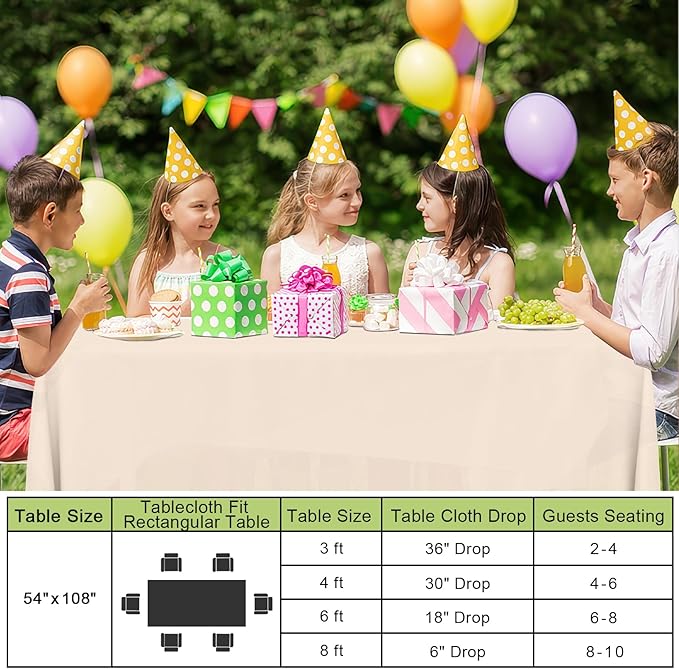 Smiry Disposable Table Cloth - 15 Pack, 54 x 108 Inch Waterproof Rectangle Tablecloths for Parties, Decorative Plastic Table Cover, Leakproof & Sturdy, Ivory