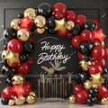 Red Gold Black Balloon Garland Arch Kit, 160Pcs Black Red Gold Latex Balloons with Star Foil Balloons for Anniversary Casino Night New Years Hollywood Movie Night Birthday Party Decorations