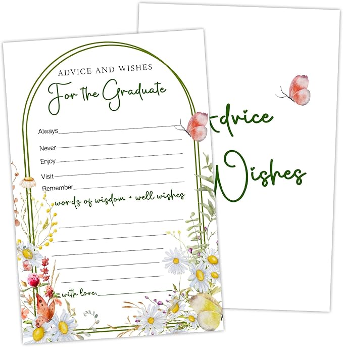 Wildflower Advice and Wishes Cards for the Graduate Cards 4x6 Inch Grad Party Game Card 20 Pcs Double Sided Grad Advice and Wishes Card for Graduation Party Decorations for College University Y428