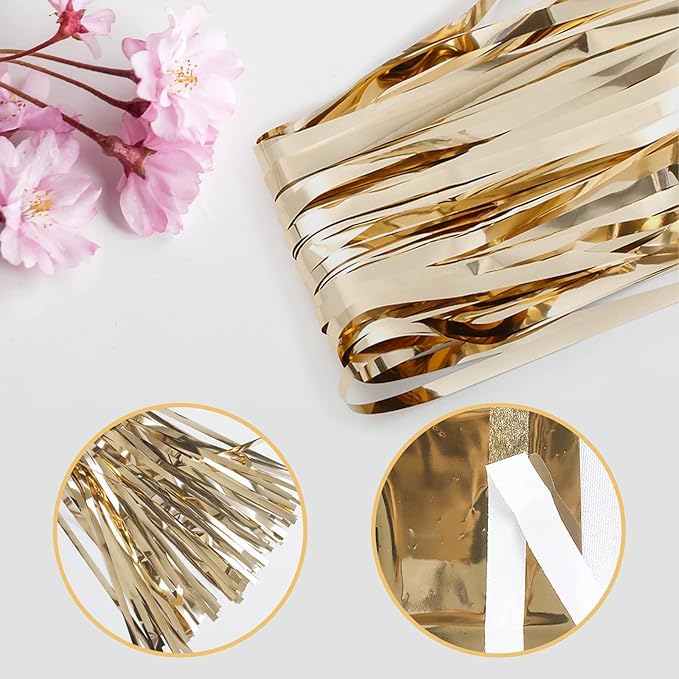 6 Pack Champagne Gold Foil Curtain Backdrop 3.2ft x 6.6ft Metallic Tinsel Fringe Backdrop Curtains Streamer Photo Booth for Birthday Engagement Bachelorette Christmas Holiday Party Décor