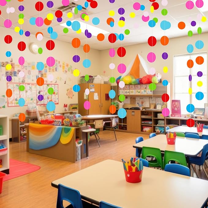 Syhood 10 Pcs Party Decorations Paper Dot Circle Garlands Glitter Streamers Hanging Banner Decor for New Year Baby Shower Wedding Birthday Backdrop Supplies (Mirror Rainbow)