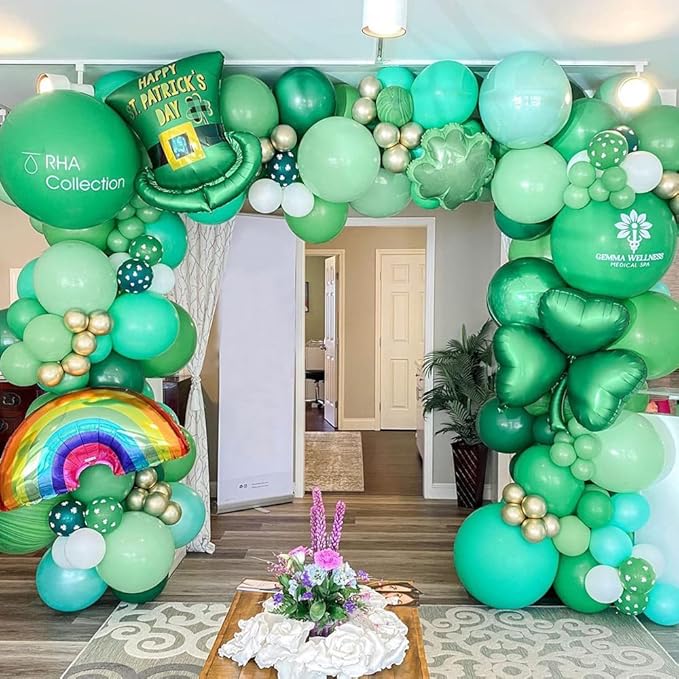 St. Patrick's Day Decorations,128pcs Green Balloon Arch Garland Kit with Lucky Shamrock Clover Rainbow Foil Balloons for Irish Festival & Spring March Party Decor Birthday Baby Shower Supplies