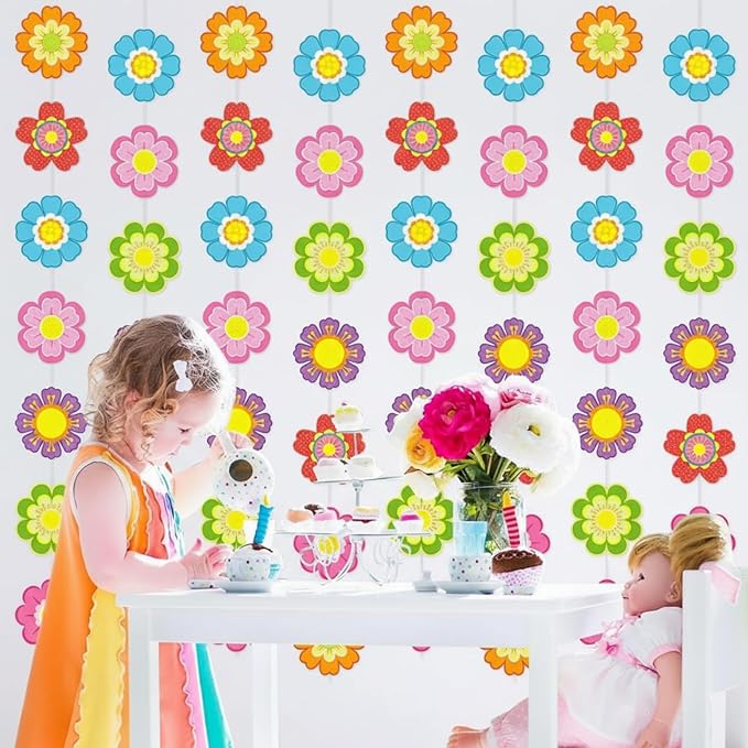 Capoda 8 Pcs Spring Flower Garland Decorations Colorful Flower Paper Garlands Hawaiian Hibiscus Paper Cutouts Floral Hanging Decor for Summer Birthday Theme Party Supplies