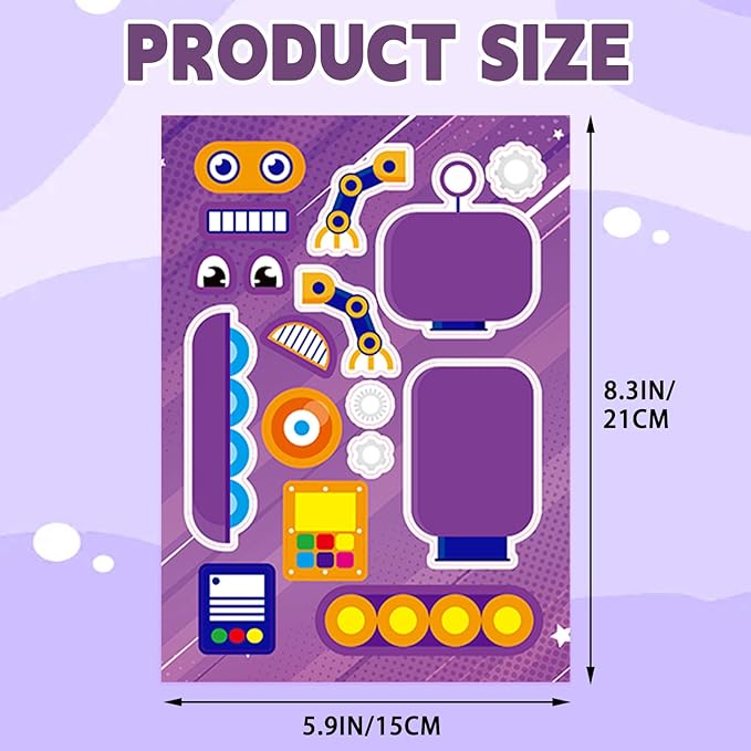 24 Sheets Robot Make a Face Sticker Sheets for Kids Todders Activities, Make Your Own Stickers for Kids Birthday Party Favor Supplies Craft