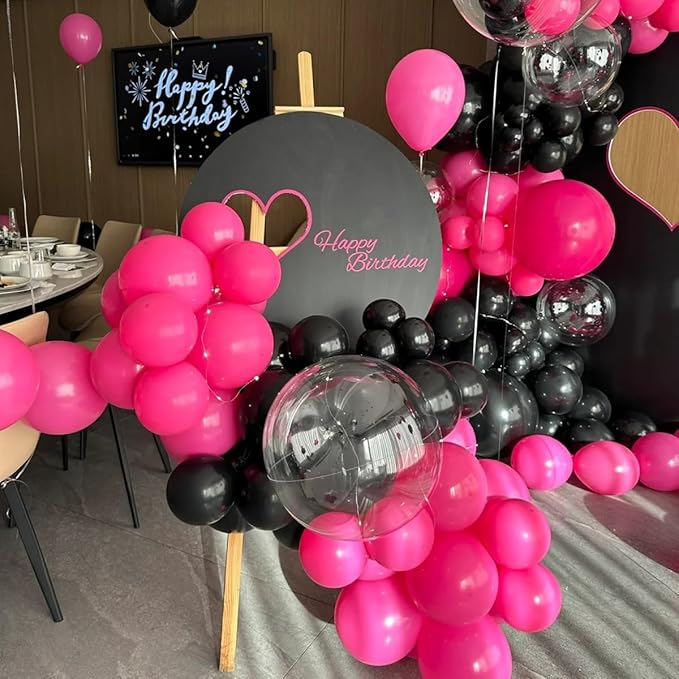 Black Red and Gold Balloon Arch Kit, 141Pcs Matte Black Hot Pink Gold Metallic Gold Confetti Balloons for Birthday Wedding Bachelorette Gender Reveal Anniversary