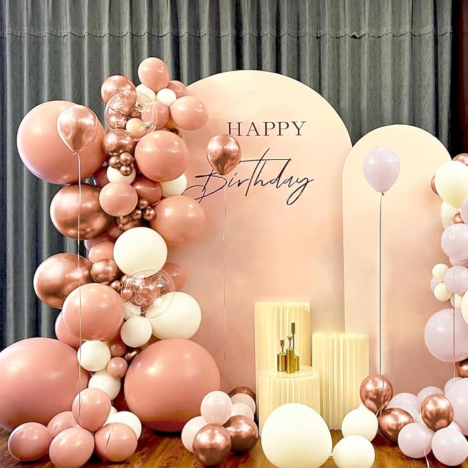 Dusty Pink White Rose Gold Balloons Arch Kit, 160Pcs Boho Retro Pink White Sand Metallic Rose Gold Blush Pink Garland for Girls Baby Shower Bridal Shower Birthday Wedding Party Decorations